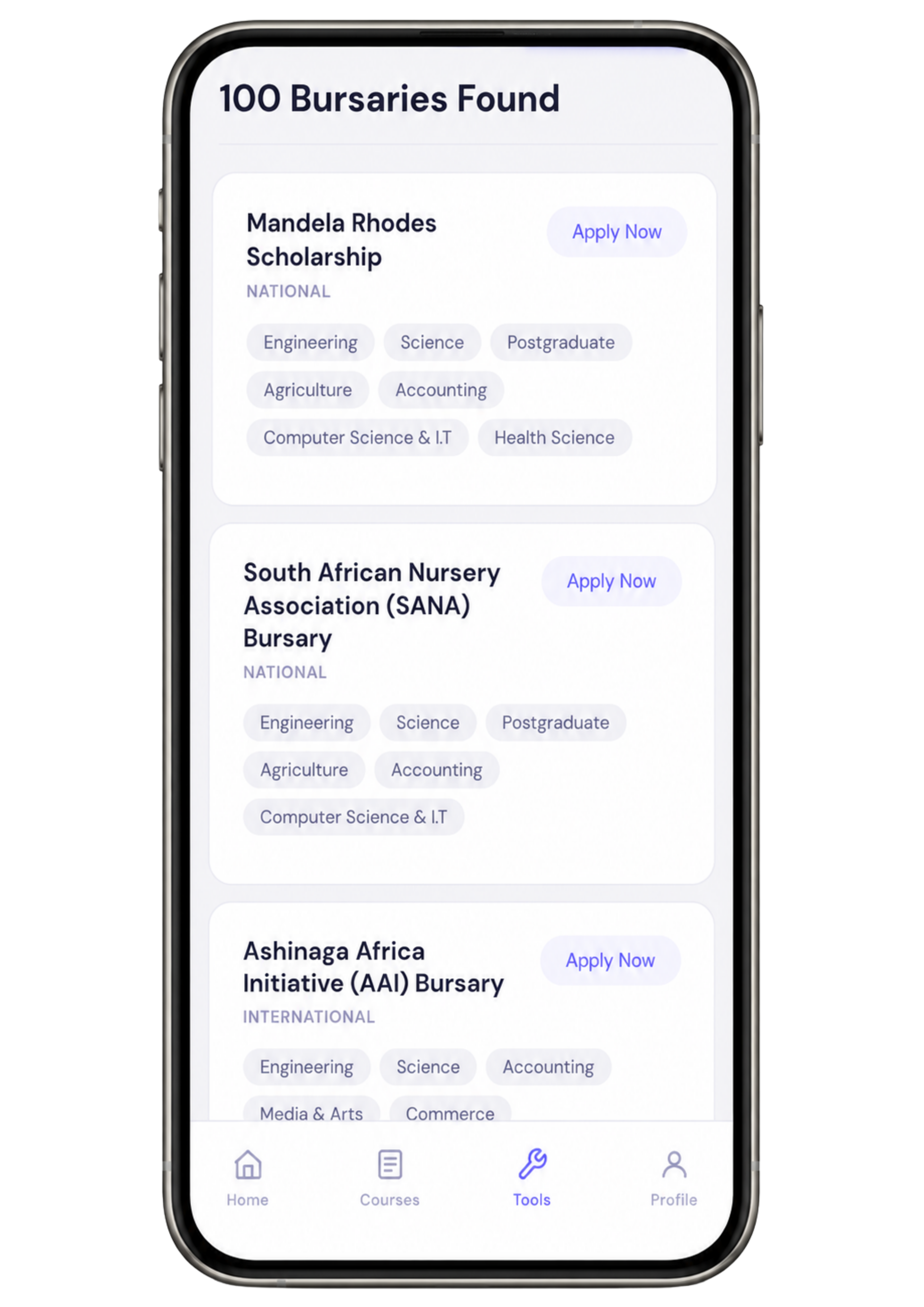 Bursaries screen